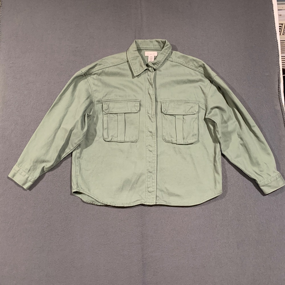 If It Were Me Utility Shirt Women Small Sage Green Cotton Shacket TW1487